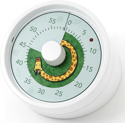 BellMan Visual Timer, 60 Minute Countdown Timer for Kids and Adults with Silent Operation, Study and Meetings Time Management Tool, Timer for Kitchen Office Classroom, Gift with Giraffe (White Green)