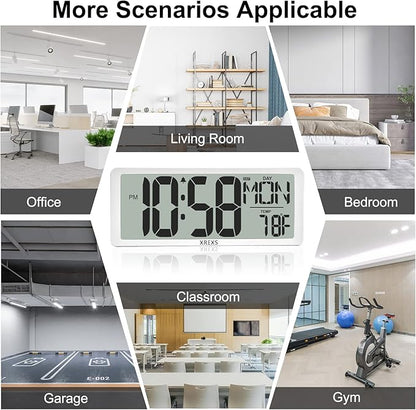 XREXS Digital Wall Clock with Backlight (Not Constantly Illuminated), 14.17 Inch Large Wall Clock with Remote Control, Count Down Timer, Battery Operated Digital Clock with Temperature, Date&Week