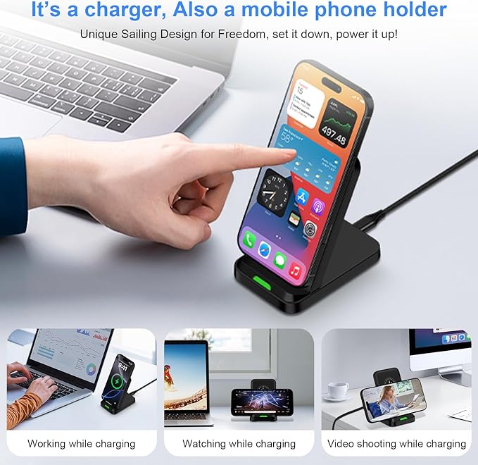 Wireless Charger Fast Charging Stand for Samsung Galaxy S25 FE/S25Ultra/S24 Plus/S23+/S22/S21/S20/S10, Wireless Phone Charger Android Desk Charging Station for Google Pixel 9 Pro XL/8 with 18W Adapter