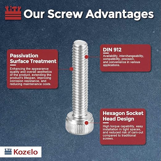 Kozelo 100pcs Socket Head Cap Screws - [M4-0.7 x 20mm] 304 Stainless Steel Allen Socket Drive for Electrical Motor 3D Printing Fan Engine Replacement Use, Silver