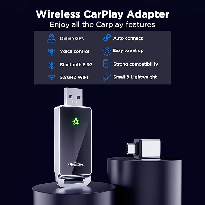 vnilrgle Wireless CarPlay Adapter 2024 Upgrade, Plug and Play, No Latency, Converts Factory Wired to Wireless, Compatible with iPhone 6+ and 2015+ Cars, Bluetooth 2.4GHz and Wi-Fi 2.4+5.8GHz