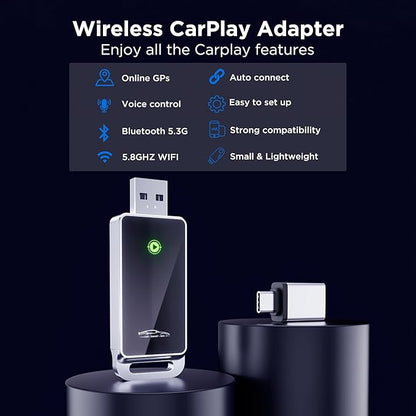 vnilrgle Wireless CarPlay Adapter 2024 Upgrade, Plug and Play, No Latency, Converts Factory Wired to Wireless, Compatible with iPhone 6+ and 2015+ Cars, Bluetooth 2.4GHz and Wi-Fi 2.4+5.8GHz