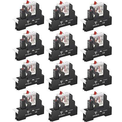 UL Listed 12Pcs 8Amp Mini Relay Switch DPDT with Test Button 110V-120V AC 2NO 2NC 5Pin Socket Base with Indicator Light