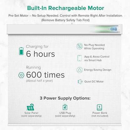 Kilonity Motorized Roller Shades, Light Filtering Remote Control Custom Window Shades Compatible with Alexa Google Assistant via RF Hub, Rechargeable Electric Blinds for Windows (Fireproof White)