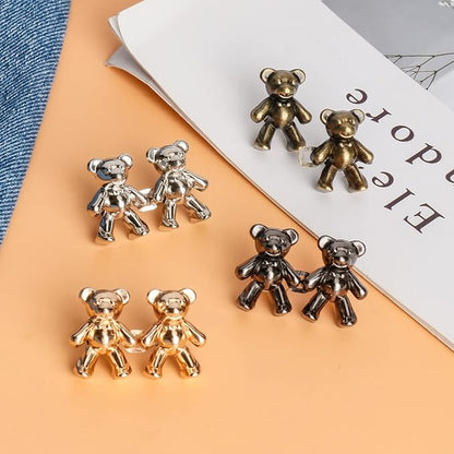 TOOVREN Cute Bear Button Pins for Jeans, No Sew and No Tools Instant Pant Waist Tightener, Adjustable Jean Buttons Pins for Loose Jeans 4 Sets Replacement Pant Clips for Waist Buckle