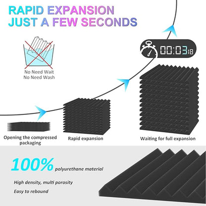 JBER 48 Pack Acoustic Foam Panels, 1" X 12" X 12" Upgraded Self-Adhesive Studio Soundproofing Wedges Fire Resistant Sound Proof Padding Acoustic Treatment Foam - Black & Red