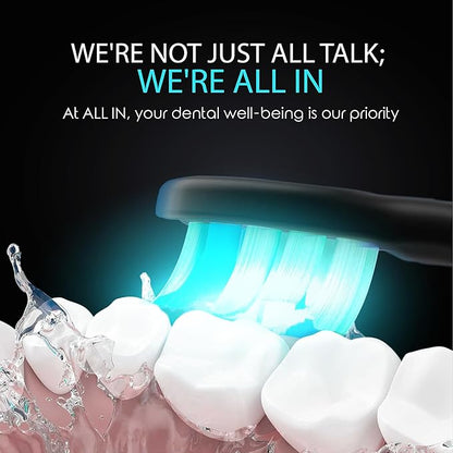 ALL IN Sonic LED Whitening Toothbrush and Replacement Heads Full Set - Blue & RED LED Light Technology - 4 Advanced Deep Cleaning Modes with a Timer - Adult Toothbrush - BPA Free and PHTHALATES Free