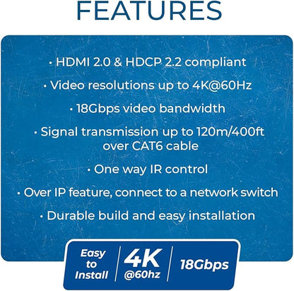 OREI Receiver only for EX-500-K 4K HDMI Extender Over IP CAT6 by One to Many Upto 400 Feet, Send to Multiple Location Over 1G Switch (EX-500-RX)