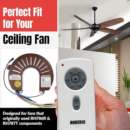 Anderic RH786R/RR787T-KIT 6-Speed DC Ceiling Fan Remote Control Kit Replacement for Casablanca Fanimation Slinger Holliston Panama Stealth Fellini – Light Dimmer, Reverse Function - CHQRH787T RH786R
