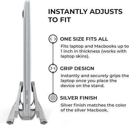 HumanCentric Vertical Laptop Stand for Desks in Silver Color, Upright Adjustable Holder to Dock Apple MacBook Stand, and Other Laptops to Organize Work & Home Office, Automatic Grip