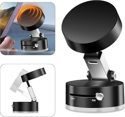 Foldable Vacuum Magnetic Suction Phone Holder,Retractable Magnetic Car Cellphone Holder,Hands-Free Portable Multifunctional Vacuum Suction Phone Mount for Car, Mirror, Gym, Kitchen (Black)