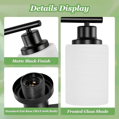 Guliaofo 3-Light Bathroom Light Fixtures, Black Vanity Lights for Mirror with Textured Milky White Glass Shade, E26 Base Modern Kitchen Light Fixtures Wall Sconce Light