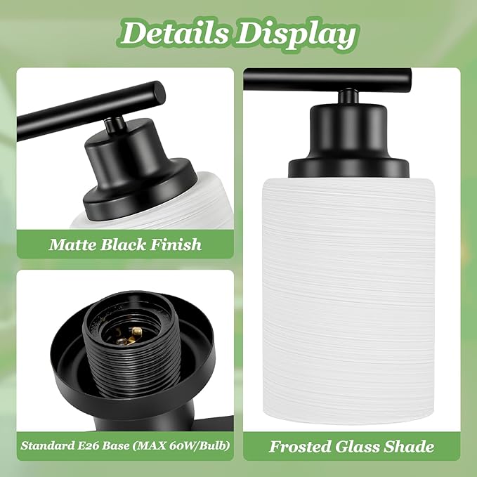 Guliaofo 4-Light Bathroom Light Fixtures, Black Vanity Lights for Mirror with Textured Milky White Glass Shade, Modern Kitchen Light Fixtures Wall Sconce Light - E26 Base