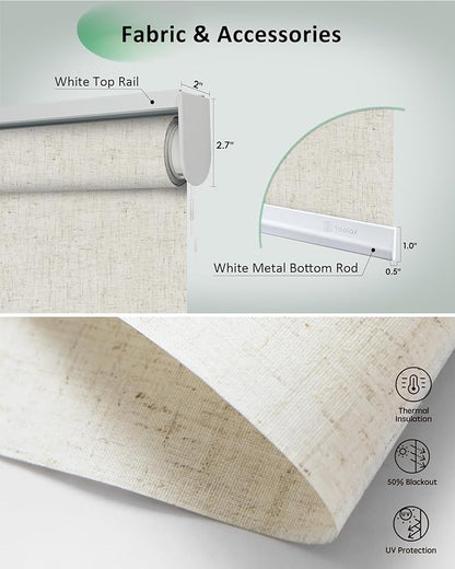 Yoolax Motorized Blinds App Control, Light Filtering Motorized Shades for Windows, Cordless Automatic Roller Shades for Bedroom Living Room Office(Light Filtering Linen Beige, 35" W x 72" H)