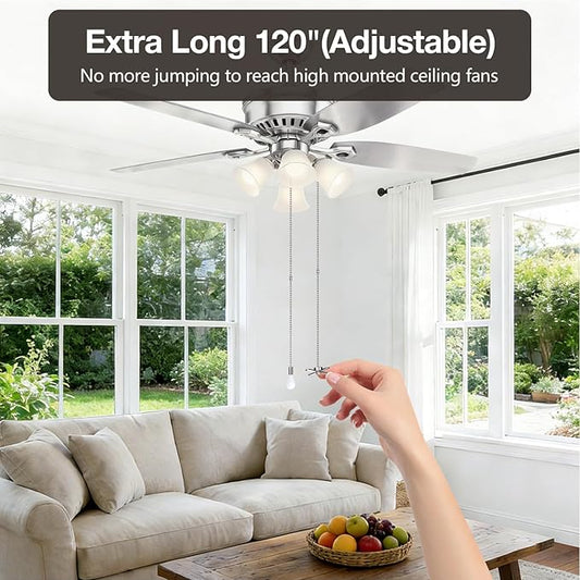 SmoTecQ 10 Feet (120 Inch) Ceiling Fan Pull Chain Extension - Nickel Plated Silver - 3mm Beaded Ball Chain with 12 Connectors - Rust Proof Solid Brass for Light Fixtures & DIY Crafts