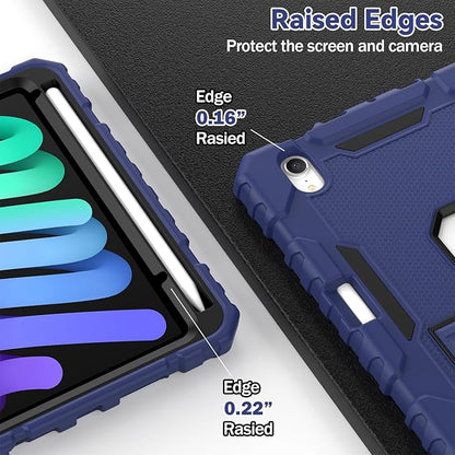 Grifobes Case for iPad Mini 7 (A17 Pro) 2024 / Mini 6 2021 8.3 inch, Heavy Duty Shockproof Rugged Cover with Pencil Holder Stand, for I Pad Mini 7th/6th Gen 8.3" Case for Kids Boys (Navy Blue)