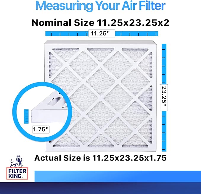 Filter King 11.25x23.25x2 Air Filter | 4-PACK | MERV 8 HVAC Pleated A/C Furnace Filters | MADE IN USA | Actual Size: 11.25 x 23.25 x 1.75"