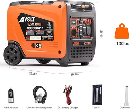 AIVOLT 8000W Dual Fuel Super Quiet Inverter Generator with Electric Start - Gas Propane Powered Portable Generator Upgraded Version for Home Backup, RV, Camping & Travel - 50 State Approved