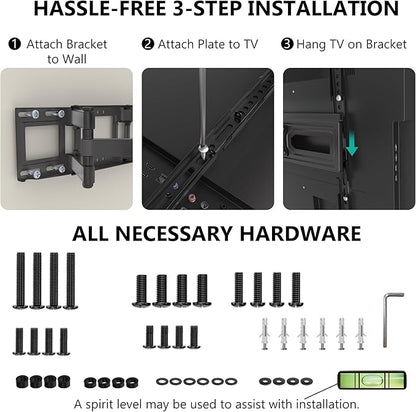 WALI Full Motion TV Wall Mount for 32–70 Inch TVs – Dual Articulating Mount with Swivel, Tilt & Extension | VESA up to 400x400mm | Fits 12/16" Wood Studs | Holds Up to 88 lbs
