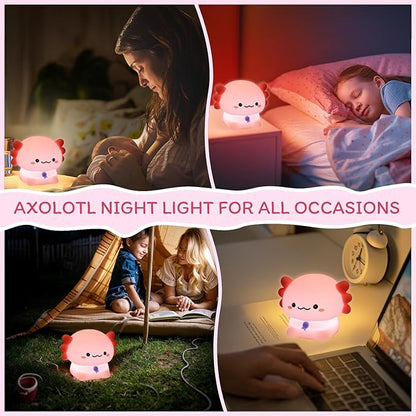 MAGOHMT 3 Level Dimmable Duck Night Light for Kids, Axolotl Night Light, Rechargeable LED Squishy Novelty Animal Lamp for Kids Sleep, Nursery Room Decor