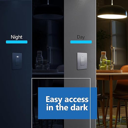 LIDER Minimalist Design Matte Finish Lighted Decorator Switch, Frameless Paddle Light Switch with Locator Light, Grounding Screw, 3-Way or Single Pole, 15A 120V, UL Listed, LS15-3W-SV, Silver