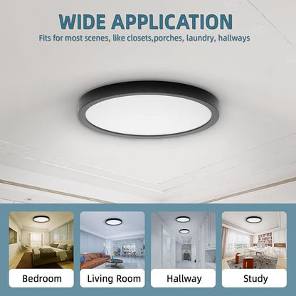 TOPELER Black Slim LED Surface Mount Ceiling Light, 9inch Dimmable Round Flat Panel Lights, 24W 2000Lm, 5CCT Selectable Low Profile Ceiling Light Fixtures for Hallway, Kitchen, Porch, 2 Pack