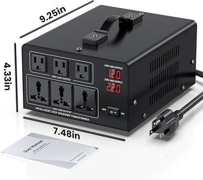 5000W Voltage Converter Transformer Step Up 110V/120V to220V/240V or Step Down 220V to 110V AC Power Converte, Circuit Breaker Protection, 3 US sockets, 3 Universal sockets, LCD Display