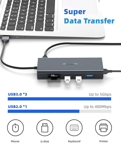 DisplayLink Docking Station Dual Monitor, Mosirui12-in-1 USB 3.0 to USB C Hub with Dual HDMI,VGA,USB3.0,Ethernet for MacBook M1/M2/M3/M4Pro/Air Dell HP Lenovo,Windows Laptops