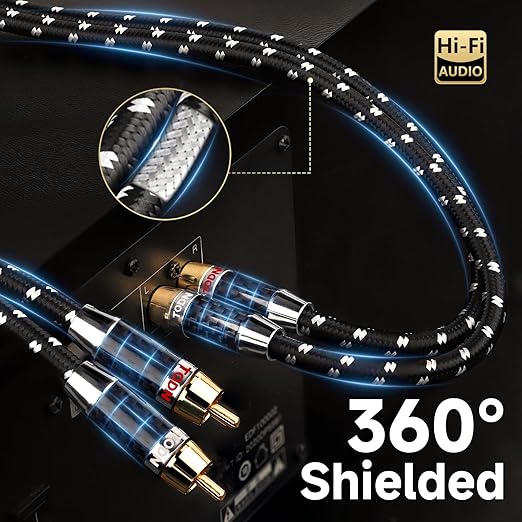 TODN RCA Cables Audiophile Male to Male Stereo Shielded HiFi OFC RCA Cable for Car Audio, Sub, Amp, Phono (3ft/1m, 1 Pair)
