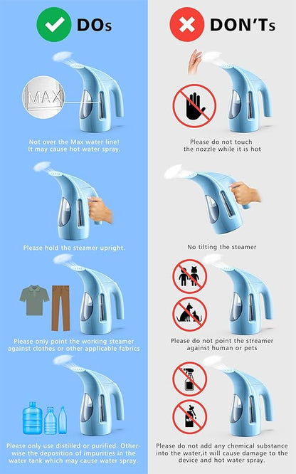 HiLIFE Steamer for Clothes, Portable Handheld Design, 240ml Big Capacity, 700W, Strong Penetrating Steam, Removes Wrinkle, for Home, Office(ONLY FOR 120V) (Sky Blue)