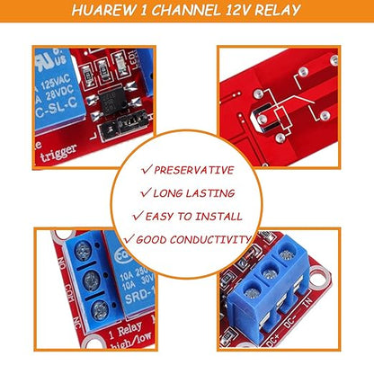 HUAREW 1-Channel 12V Relay Module with optocoupler Isolation Supports high and Low Level triggering (Pack of 10)