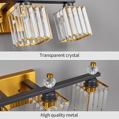 FDPBY Vanity Lights 4-Light Modern Crystal Vanity Light Black Gold Bathroom Light Fixtures Over Mirror Crystal Bathroom Vanity Lighting Fixtures