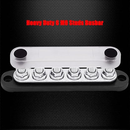 6 x M8 (5/16") Studs Power Distribution Block Bus Bar 12V, Ampper 5.9" HD 200A Marine BusBar Battery Distribution Block W/Cover for Car Boat Solar (Black)