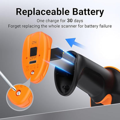 Tera Pro Barcode Scanner with Power Switch Battery Level Indicator Replaceable Battery Wall Mountable Stand 1D 2D QR Works with Bluetooth 2.4G Wireless USB Wired Bar Code Reader D6100