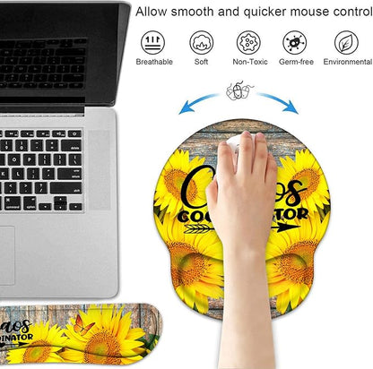 Keyboard Wrist Rest and Mouse Pad Wrist Support Set with Coasters, Chaos Coordinator Wrist Mouse Pad with Non-Slip PU Base for Computer Laptop Home Office Working Studying Easy Typing & Pain Relief