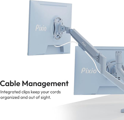 Pixio PS1D Wave Blue Dual Monitor Arm Stand Desk Mount - Fits up to 32 inches Monitors and up to 19.8lbs. VESA Compatibility and Integrated Cable Management