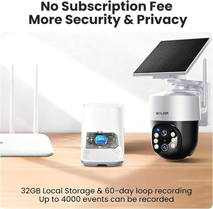 SOLIOM- True 8MP HD Security Cameras Outdoor Wireless, Add-On Camera, Solar Powered, Auto Tracking,Requires SOLIOMBASE, SOLIOMBASE Supports Up to 4 Cams