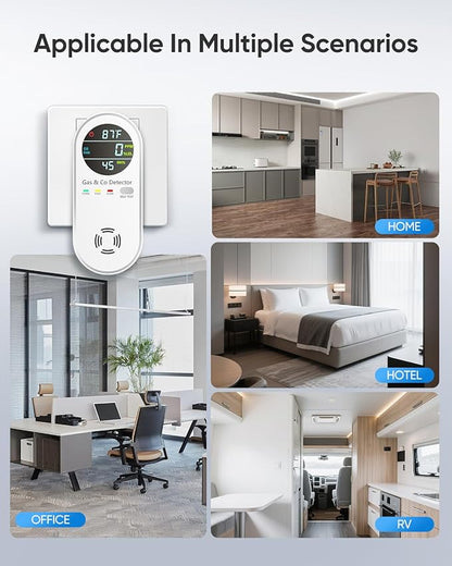 Vilfet Carbon Monoxide Detectors & Natural Gas Detector, 4-in-1 Carbon Monoxide Detectors Plug in, Gas Leak Detector with Dual Alarms, Temperature & Humidity Sensor for Home, RV, White, 1 Pack