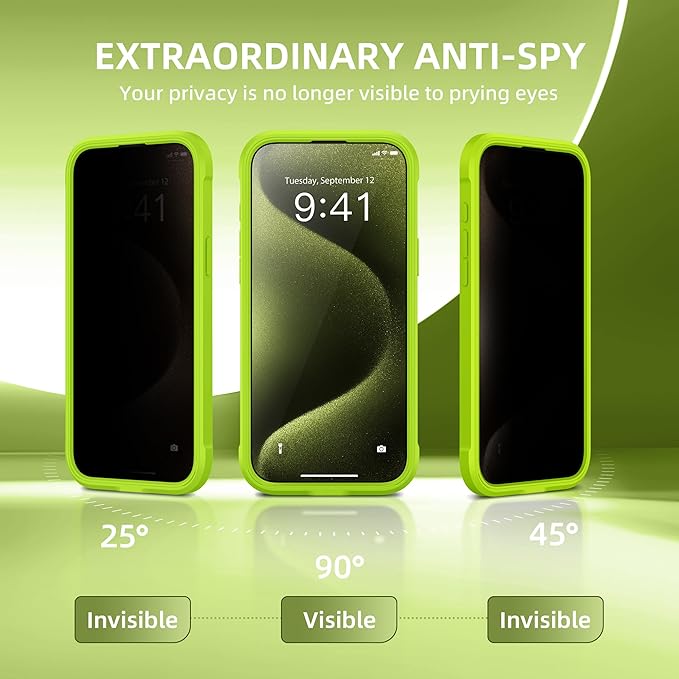 Magnetic for iPhone 15 Pro Max Case, Compatible with MagSafe, Built-in Privacy Screen Protector and Camera Protection, Anti Spy Full Body Dustproof Shockproof Hard Phone Case 6.7", Matte Green
