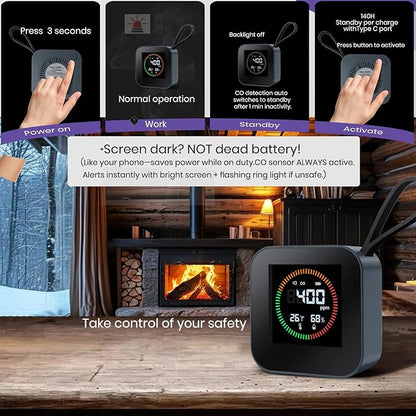 NEXUS SENSUS 3-in-1 Portable Carbon Monoxide Detector for Travel – UL-Compliant CO Alarm with Temperature and Humidity Monitor, USB-C Rechargeable for RV, Hotel, Camping (1, Gray)
