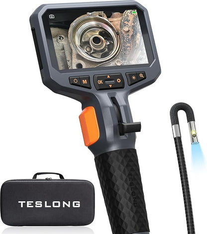 Articulating Borescope with Dual Lens Endoscope Camera, Teslong Two-Way Articulated Industrial Inspection Camera with LED Light, Flexible Mechanic Fiber Optic Snake Scope Cam for Wall Automotive-5FT
