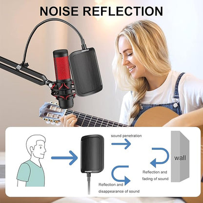 Aokeo Metal Pop Filter,Metal Mesh Layer Microphone Windscreen for Hyperx QuadCast, Blue Yeti and Other Mics,Pop Shield with Flexible 360° Gooseneck Clip Stabilization Arm