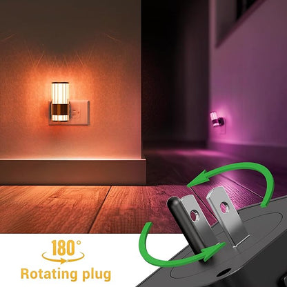 L LOHAS LED Night Light, Night Lights Plug into Wall, 2 Pack 10-Color RGB Change Nightlights,10/50/100LM Adjustable Automatic Nightlights Plug in with Dusk to Dawn Sensor for Room Bathroom Hallway