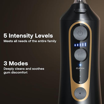 Bitvae C6 Water Dental Flosser for Teeth Pick, Cordless Flosser for Travel with 6 Jet Tips, 3 Modes 5 intensities, IPX7 Waterproof Portable & Rechargeable Oral Irrigator Cleaner, Black