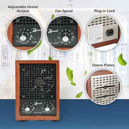 Mammoth Ion and Ozone Generator 6000 mg/hour Adjustable up to 3,500 SqFt Ionizer & Deodorizer Ozone Odor Eliminator- Ozone Machine Wooden Design Ideal for Dust, Pollen, Pets & Smoke Smell