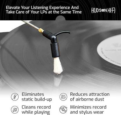 Hudson Hi-Fi Anti-Static Cleaning Arm - Adjustable, Universal Fit - Defy Damage, Perfect Playback - AutoMagically Cleans as LP Plays to Remove Dust & Static, End Needle Skipping, Popping