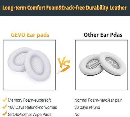 Premium Replacement Ear Pads Compatible for Bose QC35 & QC35ii Over-Ear Headphones Made by GEVO- Comfortable Adaptive Memory Foam and Extra Durable Earpads Kit for Bose QuietComfort 35 &35ii(White)