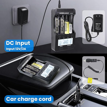 18650 Battery Charger, MIEKLALE 4 Bay Battery Charger with LCD Display Fast Charge for Rechargeable Batteries Li-ion 26650 18650 16340 10440 14500 20700,NI-MH NI-Cd AA AAA