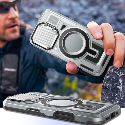 Camera Stand Case for iPhone 16 Pro, [Compatible with MagSafe] [Lens Cover] 2024 Version Military Grade Protective Soft Case for iPhone 16 Pro 6.3 inch Men Women, Grey