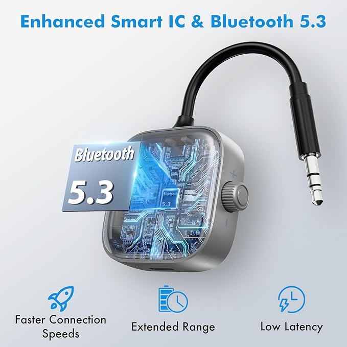 Airplane Bluetooth Transmitter Receiver for 2 Compatible w/AirPods Wireless Headphones, HD Display Low Latency 3.5mm AUX Jack 5.3 Bluetooth Audio Adapter for TV, Flying, Car, Gym, Stereo